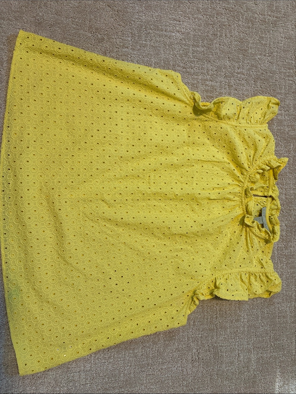 Yellow Eyelet Ruffle Sleeve Blouse - Women Cotton Summer Spring
